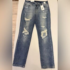 Judy Blue Distressed Boyfriend Jeans - Blue